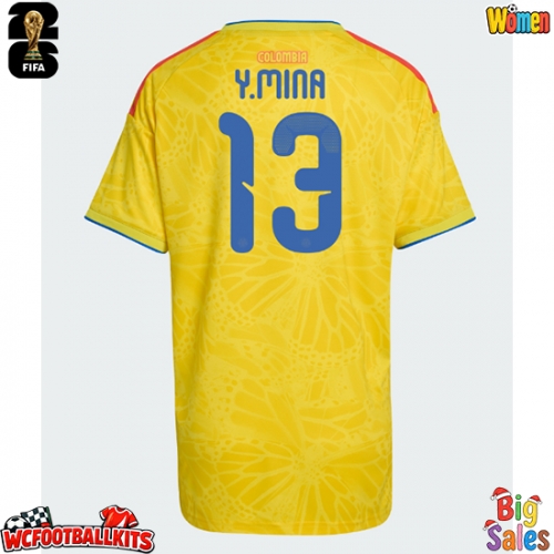 Colombia Yerry Mina #13 Replica Home Stadium Shirt for Women World Cup 2026 Short Sleeve